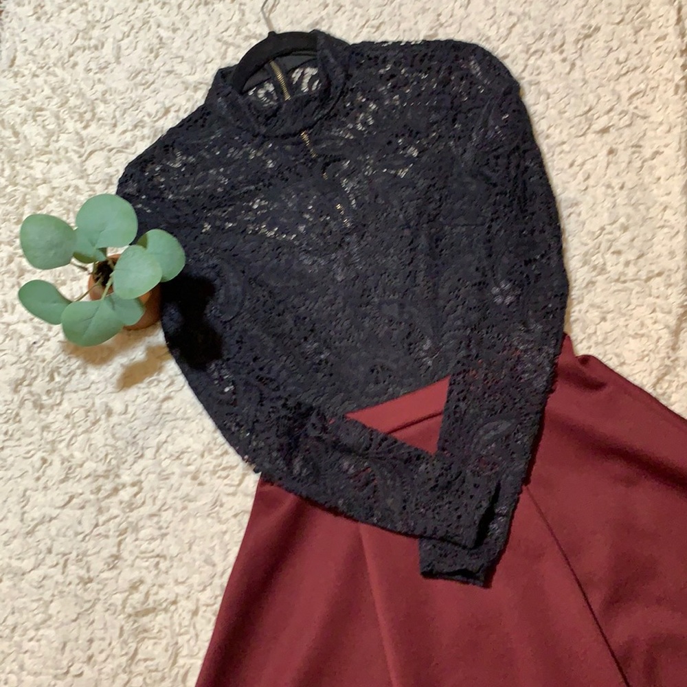 A black and burgundy long sleeves